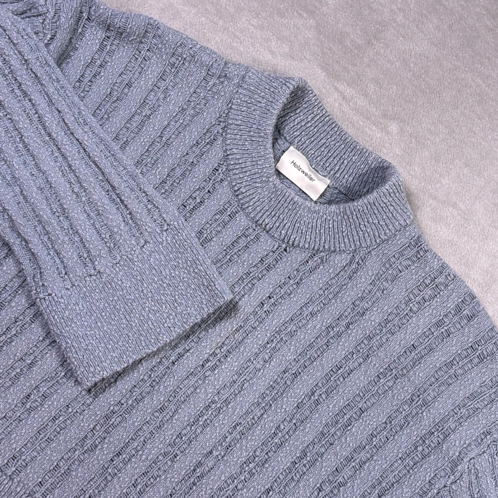 Holzweiler Organic Cotton Rib Knit Sweater‎ Blue Grey Cropped Women's M Scandi